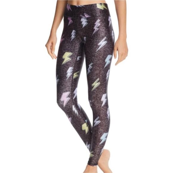 TEREZ LIGHTNING BOLT Black Multicolor Cropped LEGGINGS Size Large - Picture 1 of 11